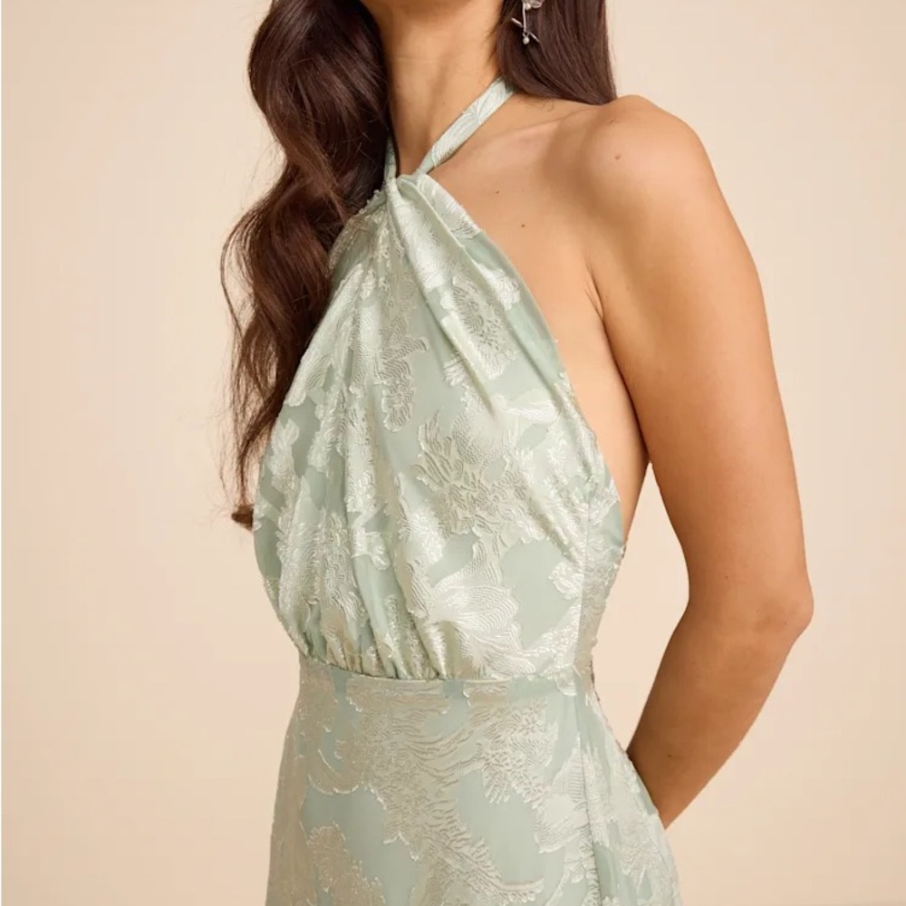Halter Floral Jacquard Maxi Dress in Sage